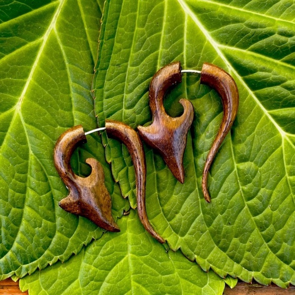 🌈 3/$20 HANDMADE FAKE GAUGE TAPERED HANGER ORGANIC WOOD EARRINGS